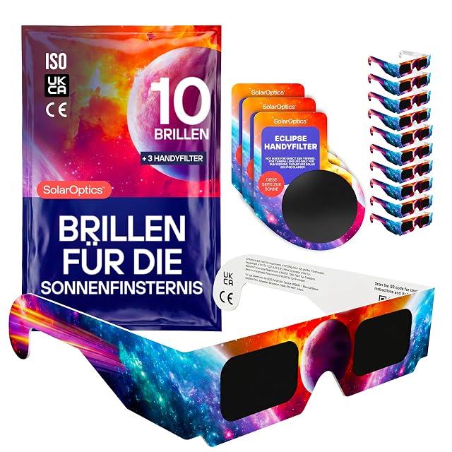 Solar Optics Finsternisbrillen im Zehnerpack mit Smartphonefiltern