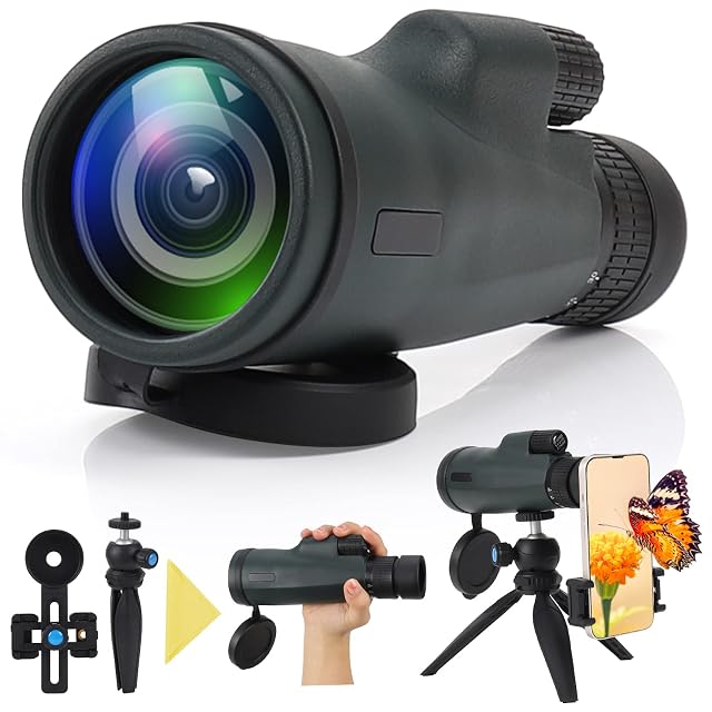 Czemo 10-30×50 Zoom-Monokular mit Telefonhalterung auf seinem Metallstativ